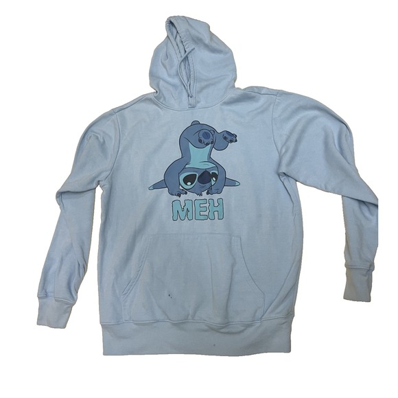 Disney Other - Disney Lilo & Stitch Hoodie Adult M Blue Meh Stitch Pullover Sweatshirt